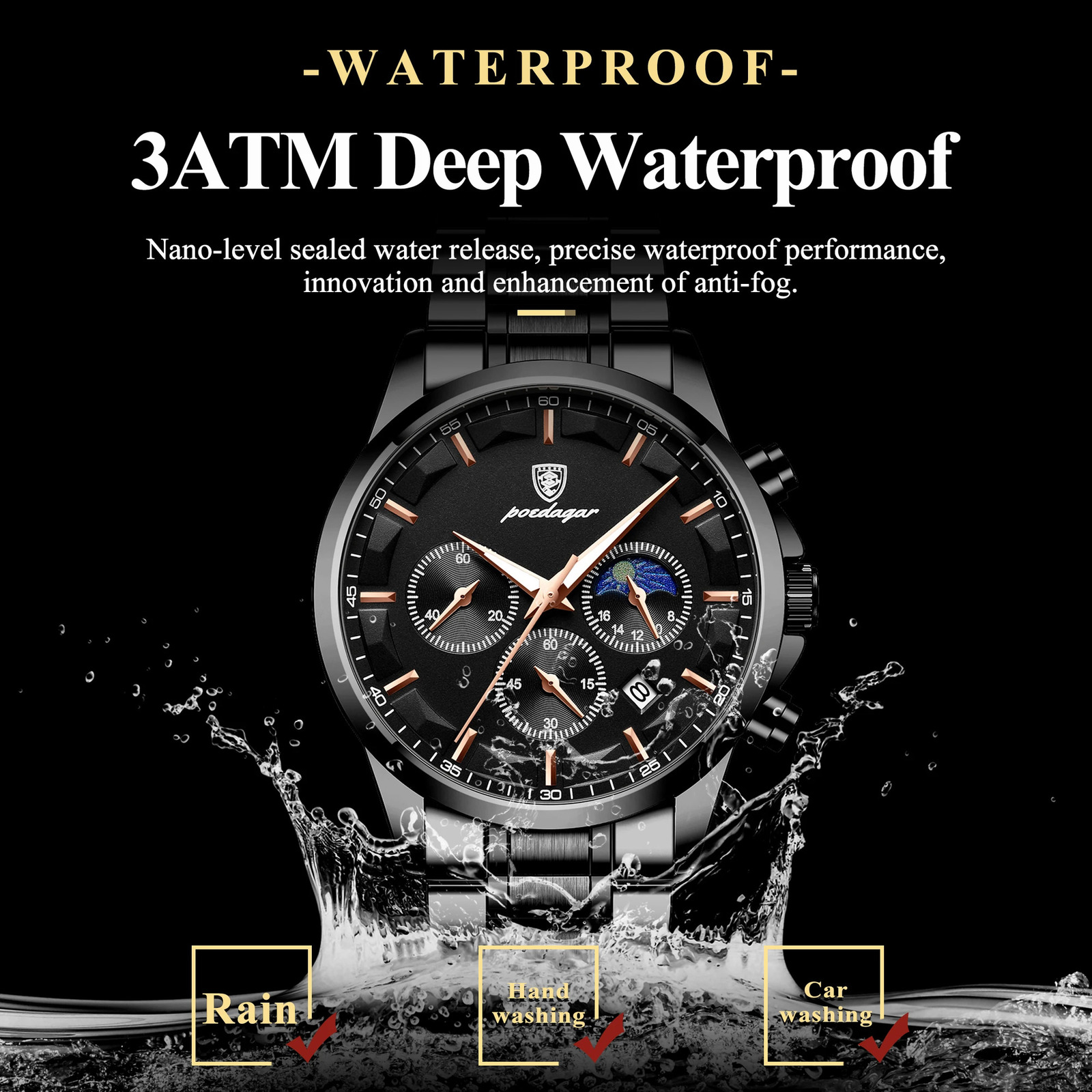 POEDAGAR Top Fashion Mens Watches Waterproof Luminous Stainless Steel Men Wristwatch Chronograph Date Quartz Business Man Watch 260114