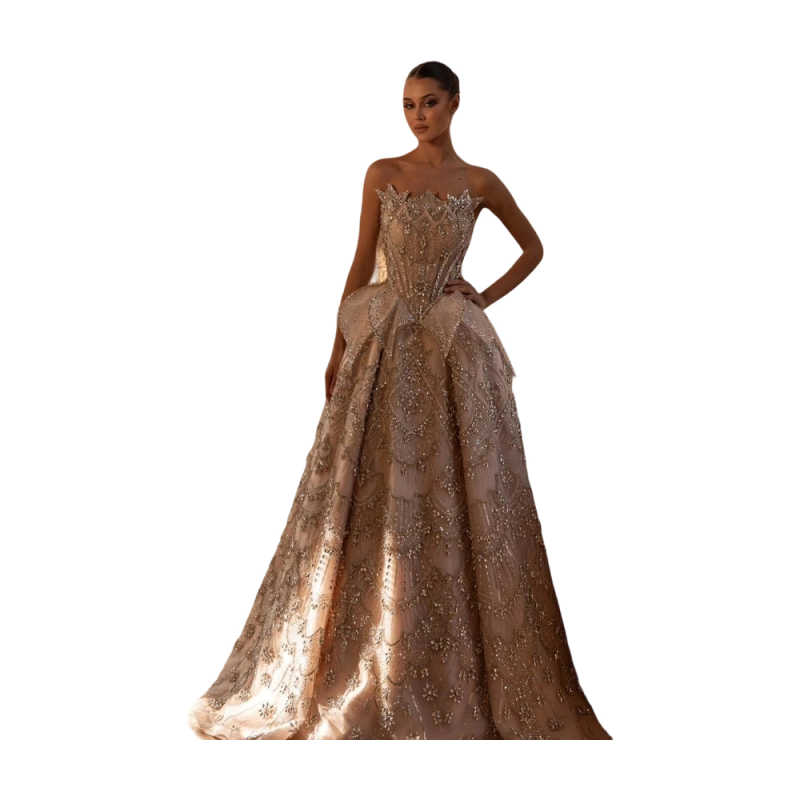 Elegant Strapless A Line Wedding Dresses Fashion Sleeveless Sequined Beading Bridal Dress Floor Length Bride Gowns Customized