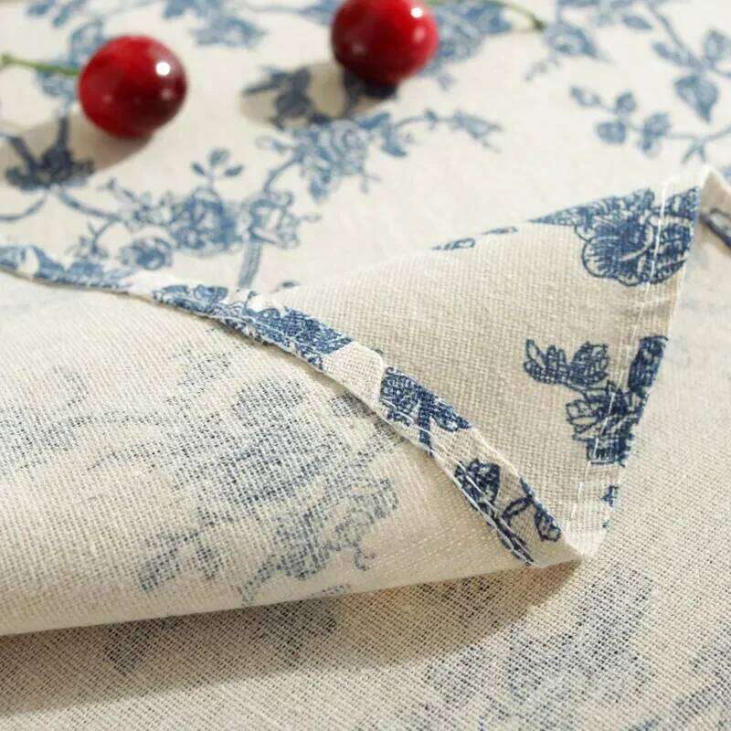 Linen Cotton Tablecloth Pastoral Floral Rustic Washable Round Table Cover For Farmhouse Decor,Picnic,Tabletop Decor
