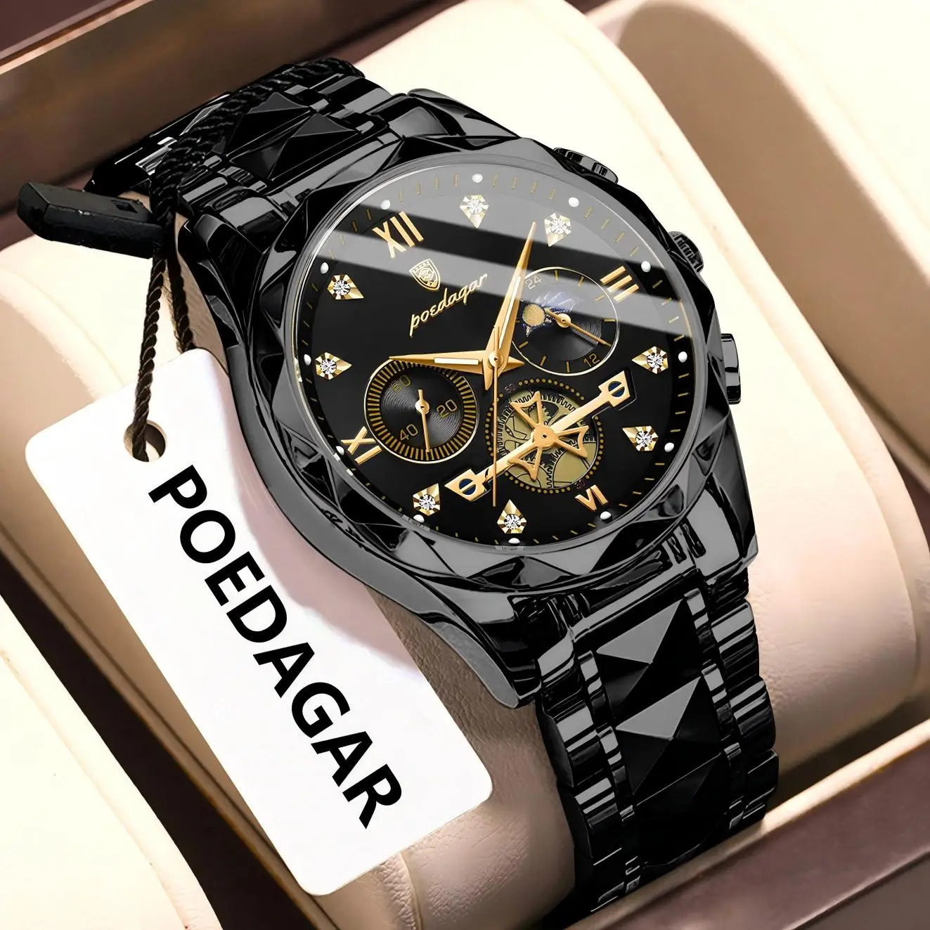 POEDAGAR Top High Quality Man Wristwatch Stainless Steel Chronograph Business Men Watch Waterproof Luminous Quartz Mens Watches 260114