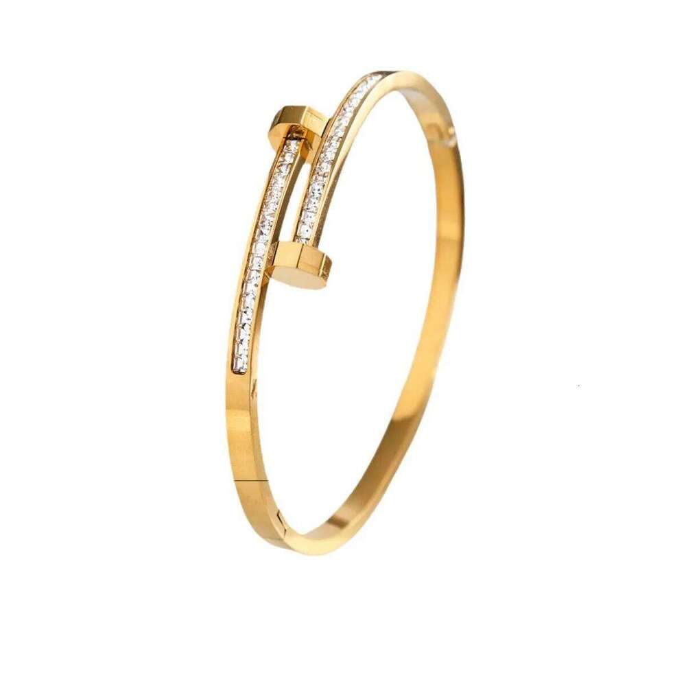 Luxury 18K Gold Plated Stainless Steel Bracelet for Women with Cubic Zirconia Bangle Fashion Daily Wear Jewelry H260115