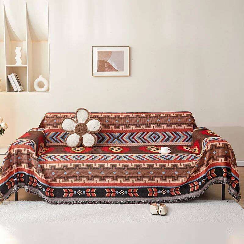 1Pc Cover Dustproof Bohemia Sofa Blanket, Four Seasons Universal, Double Face Usable, Living Room, Home Decor