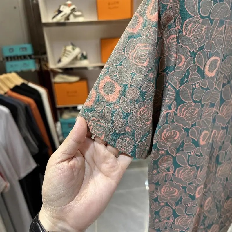 Free Shipping Shirts Vintage Floral Print T Shirt Slim Fit Short Sleeve Round Neck designer shirts Casual Tee Men's Clothing - view 5