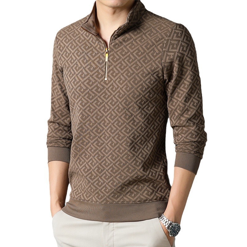 2025 Autumn Designer Clothes Luxury Brand New Men's Long Sleeve Shirt Solid Color Stand Collar Half Zip Loose Thin Casual Men's Base Shirt