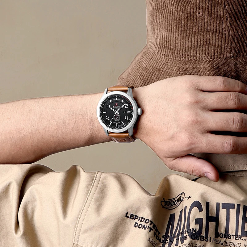 NAVIFORCE Trend Casual Wristwatch for Man Military Sports Water Resistant Leather Strap Mens Clock Quartz Calendar Male Watches 260114