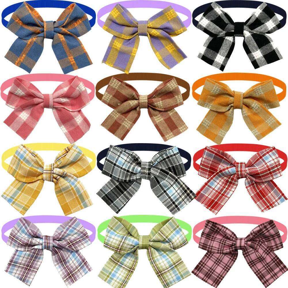 50/100pcs Plaid ties Mini Bowties Adjustable Pets Cat Bow Tie For Small Dogs Fashion Dog Supplies 26W0115