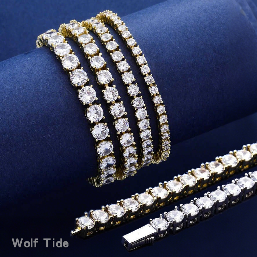 3-6mm Zircon Tennis Bracelet New Spring Button Hip Hop Single Row Iced Out Full Cubic Zirconia Cz Stone Shiny Wrist Bangle Luxury Jewelry Bijoux Gifts