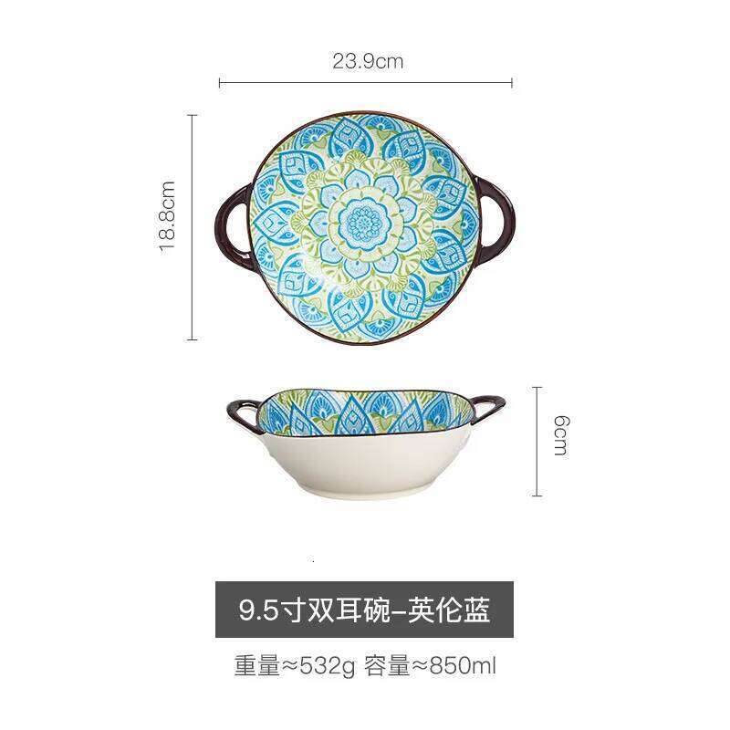 Kitchen utensils Ceramic Handled Soup Bowl Large Noodles Dish Household Kitchenware For Restaurant Outdoor Picnic Living Room Dining Microwave Safe Ve