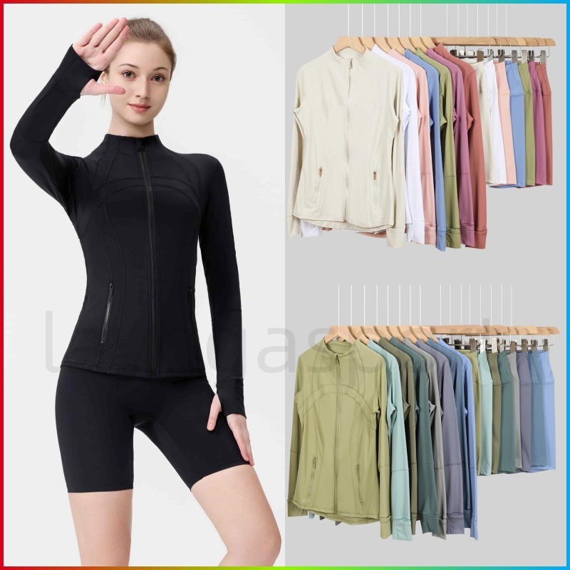 Lulussty Lemonive New Yoga Jacket With Gold Zipper Women's Long Sleeve Sport Coat Fitness Gym Breathable Sweat-Wicking Jackets Shorts Leggings