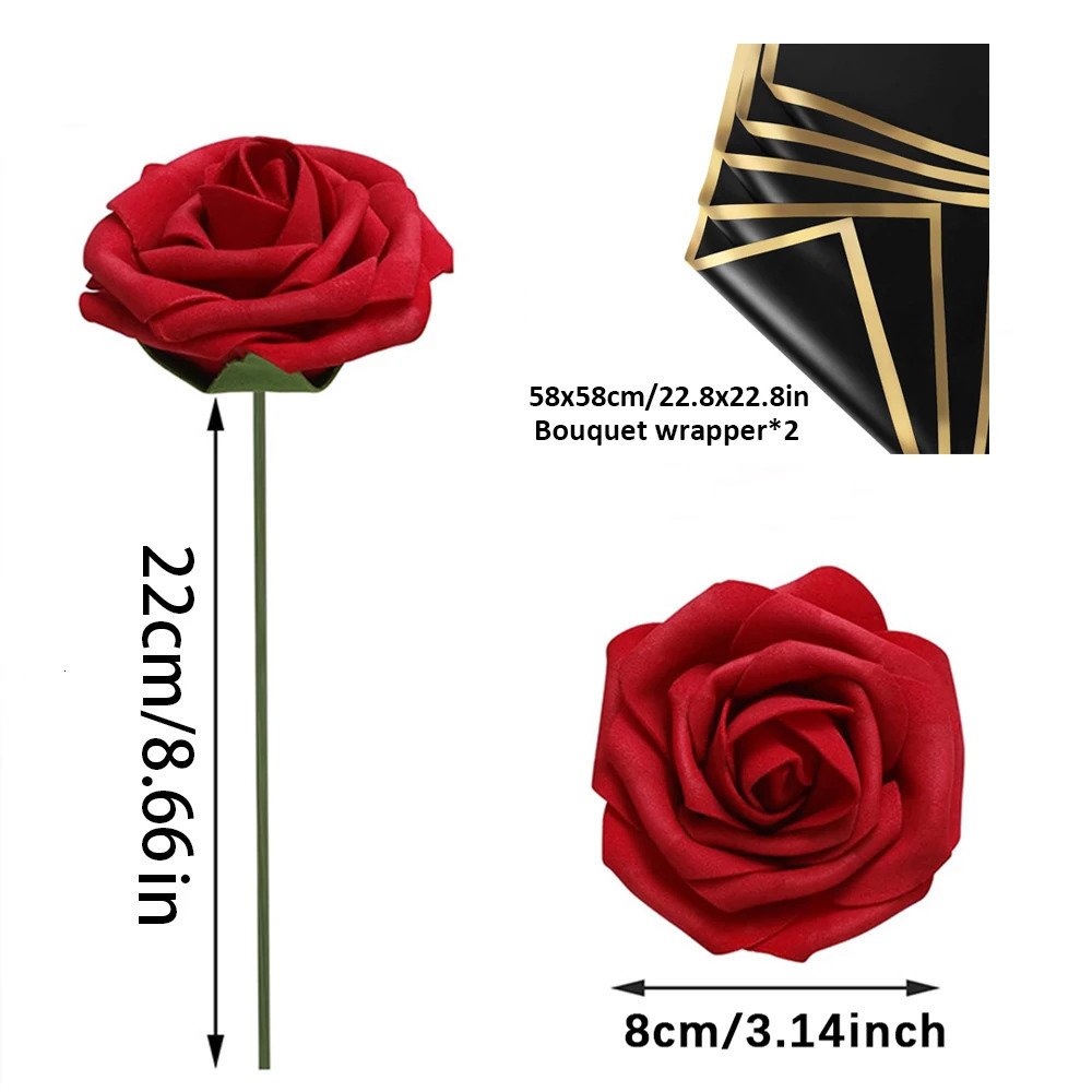 Red Rose Artificial Flowers DIY Bouquets 25PCS Set PE Roses Flower for Wedding Party Centerpieces Decor Valentines Gifts 260114