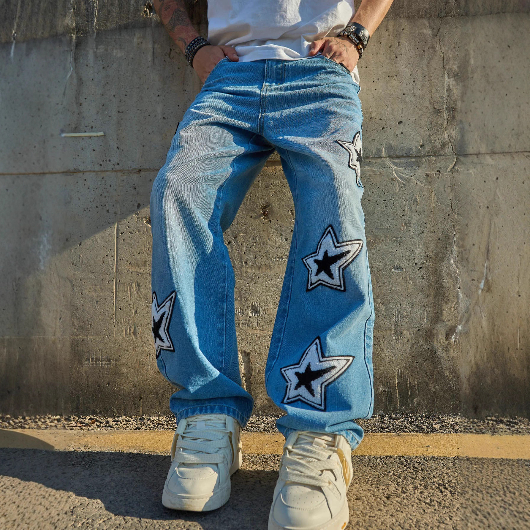 Luxury Brand Designer Clothes Trade Men's Trendy Fashion Simple Loose Straight Casual Jeans