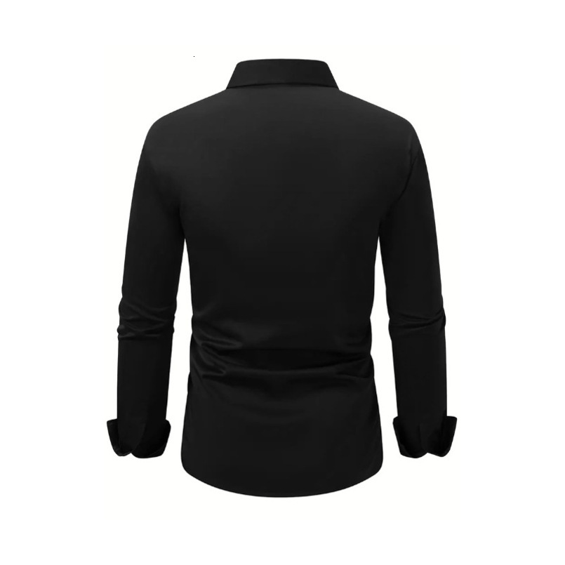 Spring and Autumn White Long Business Formal Slim Fit Professional Plus Size Black Short Sleeve Workwear Office Men's Shirt