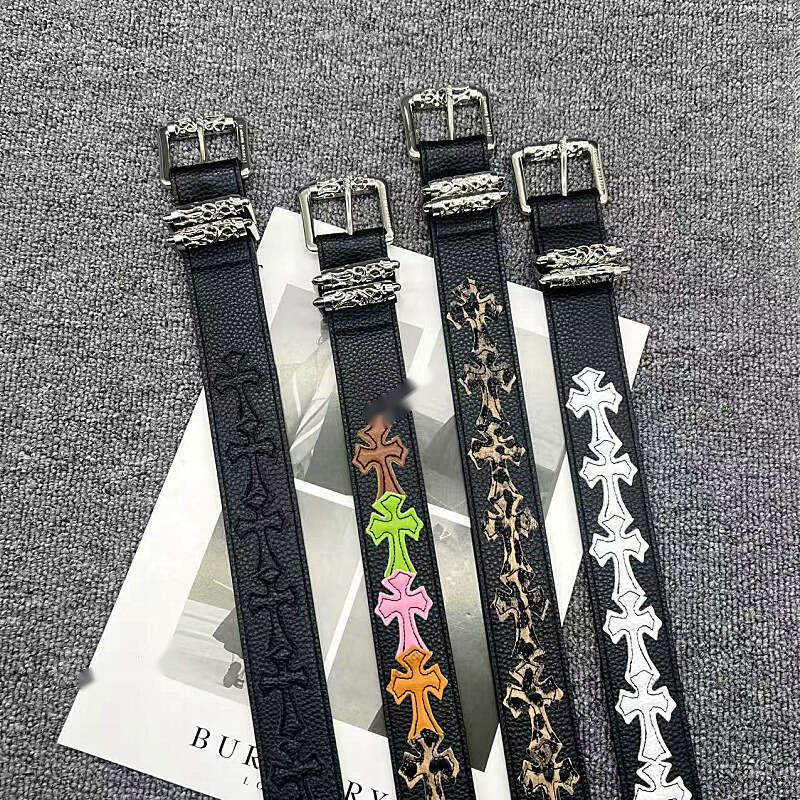 Belts Crome belt Chromes belt ChromesHeart belt CH Crochet belt Pin Buckle Patch Leather White for Men and Women with Roller Hollow Vine Pattern