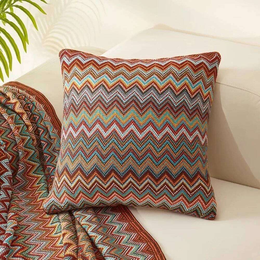 Luxury Geometric Stripe Knitted Pillow Cover Bohemian Soft Cushion Case for Bedding Accent, Plush Home Decor Throw Pillow for Sofa Bedroom