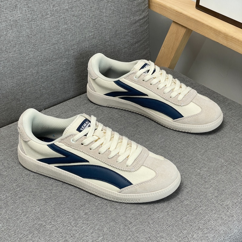 TEMAI 2026 New Arrival Unisex Low-Top Casual Sneakers Beige & Navy Blue Canvas Suede Upper Vintage Style Striped Detail Comfortable Breathable