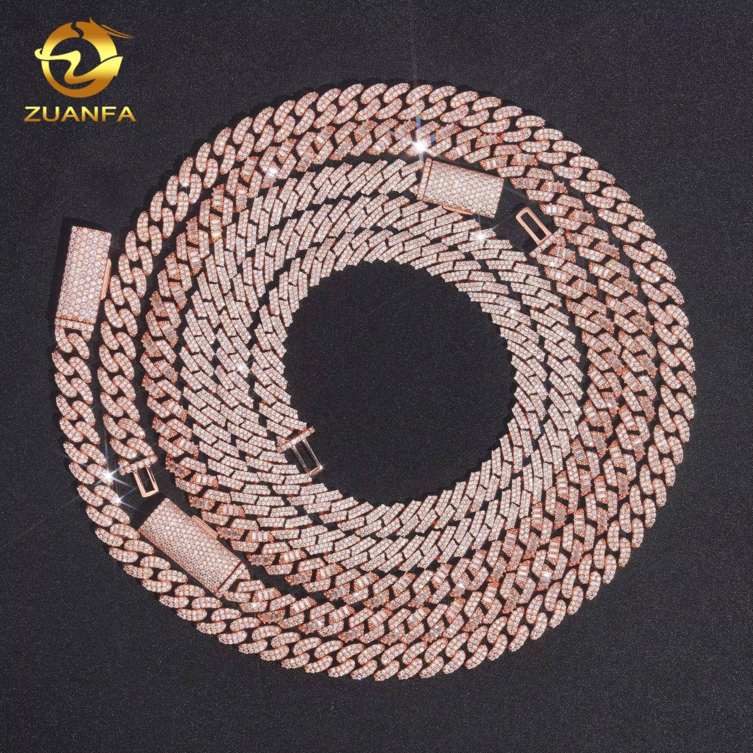 8mm Moissanite Diamond Hip Hop Jewelry Cuban Link Chain 925 Silver with Rose Gold Plated Iced Out Cuban Chain