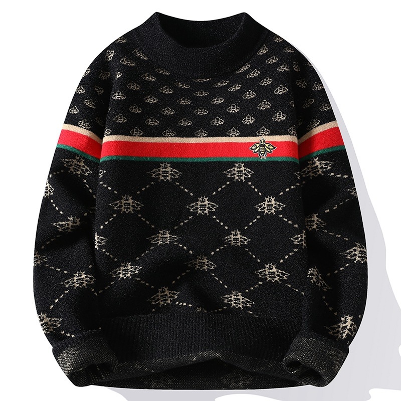 2026Luxury Brand Designer Clothes European Style Autumn Winter New Youth Jacquard Sweater Trendy Men's Comfortable Casual Base Knitwear Non-Pilli