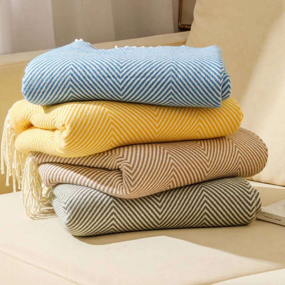 Khaki Gift Knitted Throw Blanket for Couch Soft Home Decor Tassel Plaid Outdoor Indoor Lightweight Breathable Blankets