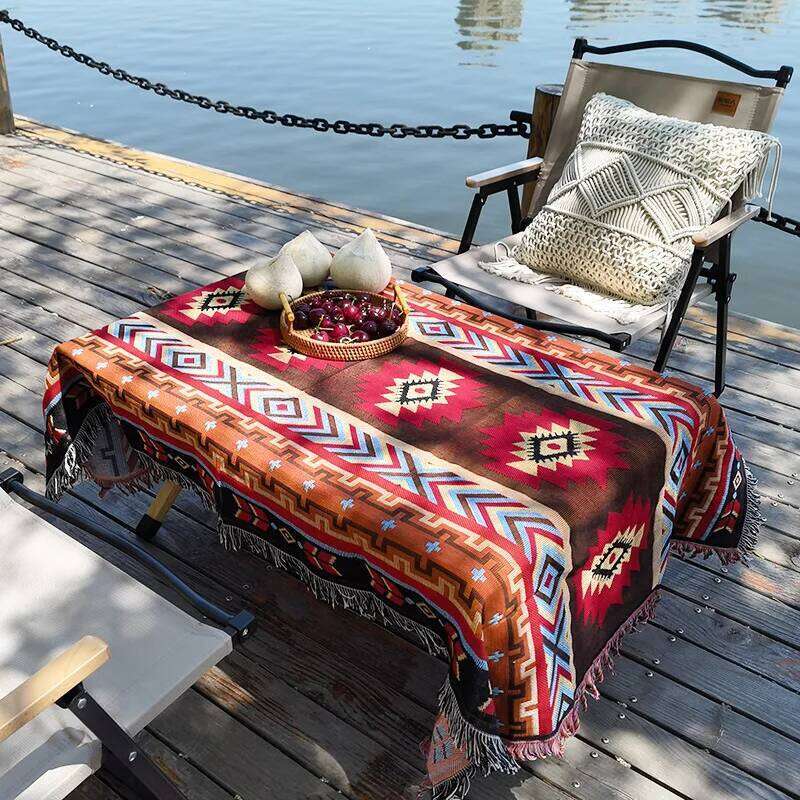 Luxury Home Decor Tribal Boho Linen Blanket with Tassels Plaid Sofa Throw Bedspread Outdoor Camping Picnic Mat Washable Durable Floor Rug for Living R