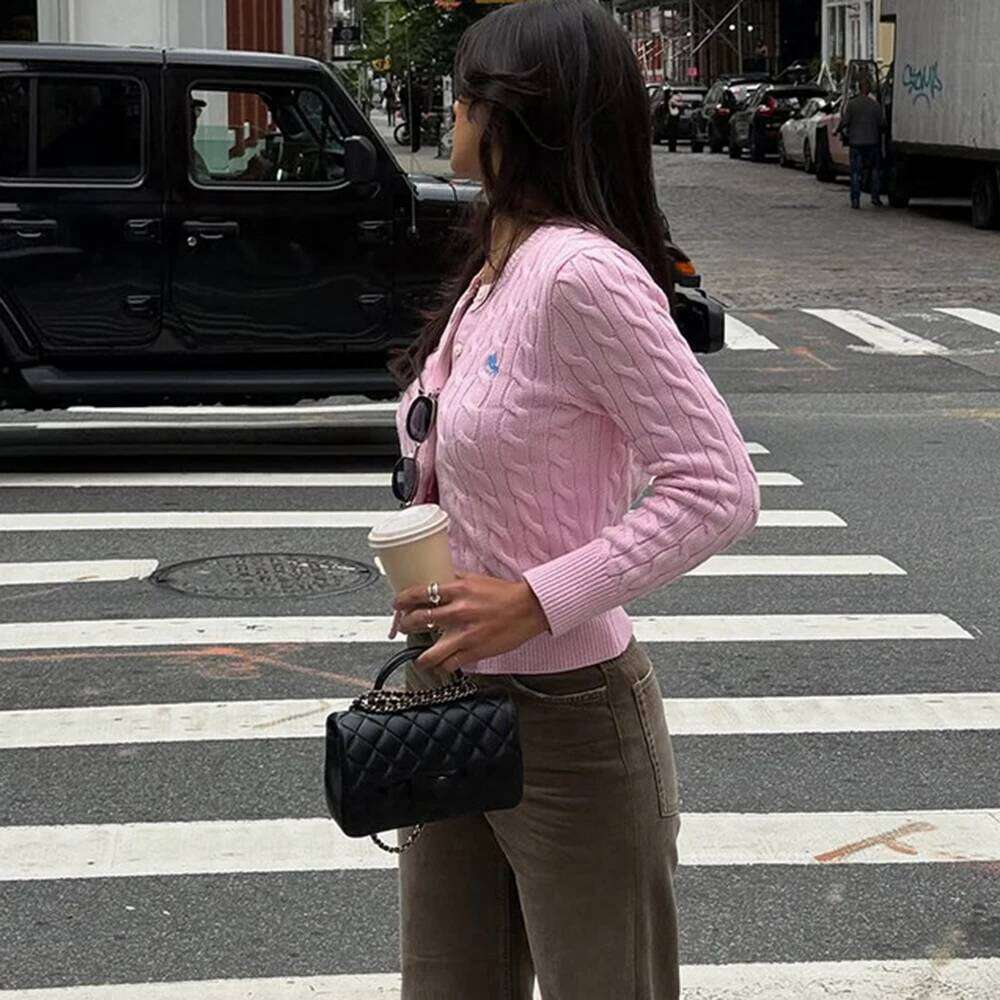 Female Fashion New Printed Patchwork Ribbed Slim Cardigan Casual Commuter Streetwear Vintage Women's Sweaters