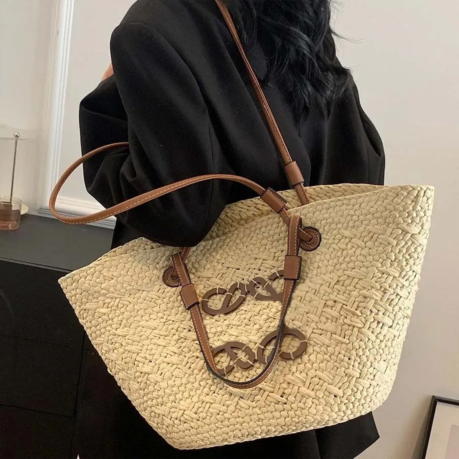 Beach Bag designer Bag Straw Basket tote Bags Luxury Bags Handbag purse Womens Shopping Bag Woven resort-style palm fiber and cowhide shoulder Handbag Large Capacity