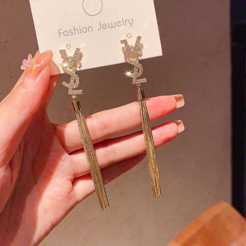 Exquisite Sparkling Zircon Star Tassel Earrings For Women Fashion Metal Long Pearl Hanging Earrings Wedding Jewelry Gifts