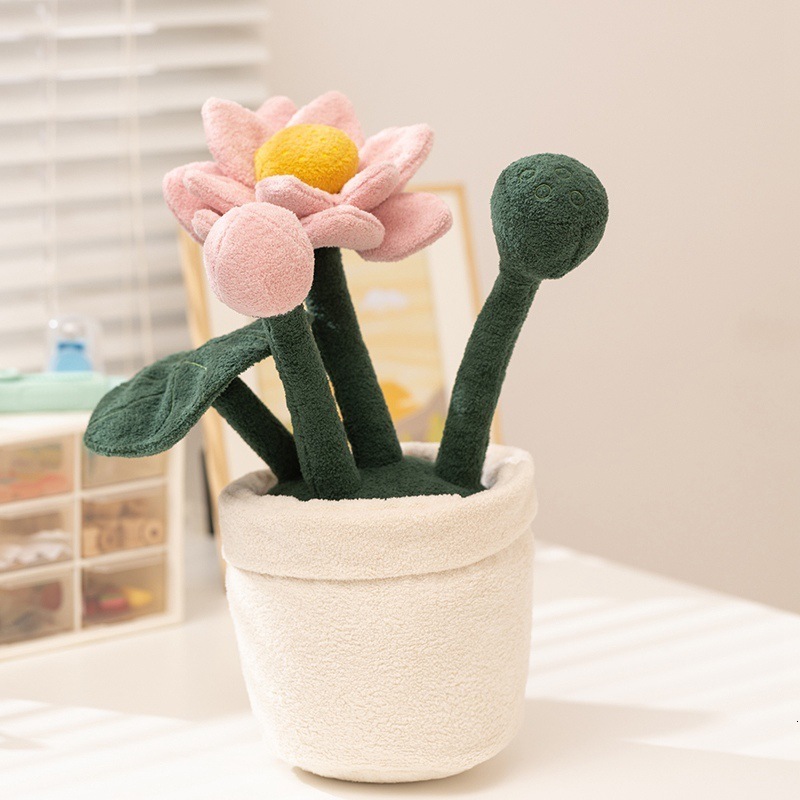 Potted green plant doll tulip plush toy peach blossom potted figurine rose flower desktop ornament doll gift 250729