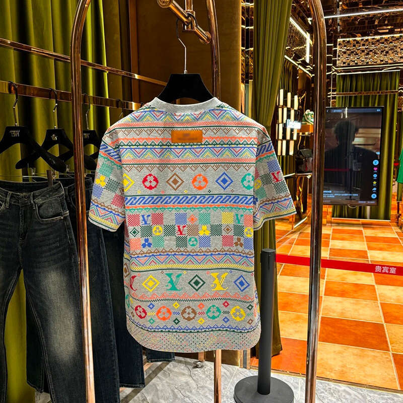 Summer New Men's Trendy Fashion Short Sleeve Colorful Print Versatile Hot Loose Top Ins