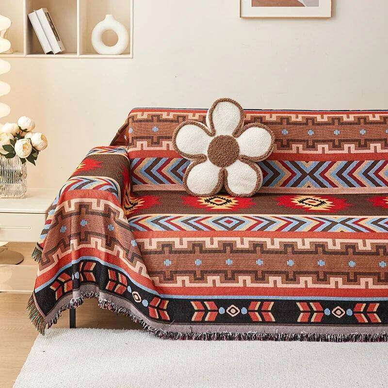 1Pc Cover Dustproof Bohemia Sofa Blanket, Four Seasons Universal, Double Face Usable, Living Room, Home Decor