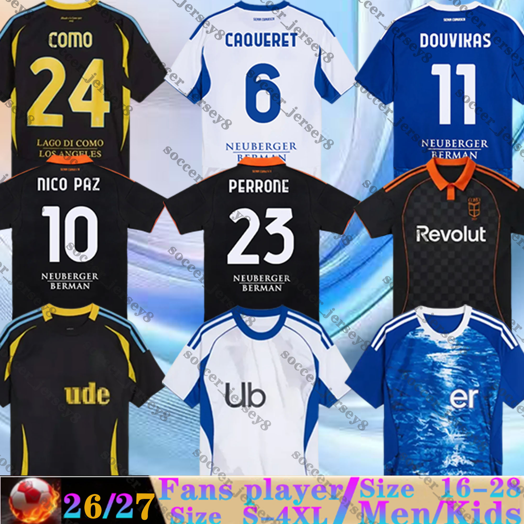 25 26 Como Mens Soccer Jerseys GABRIELLONI CUTRONE FADERA STREFEZZA CERRI PERRONE VERDI BASELLI Home Away 3rd 2025 2026 Men Uniforms kids kits Football Shirts