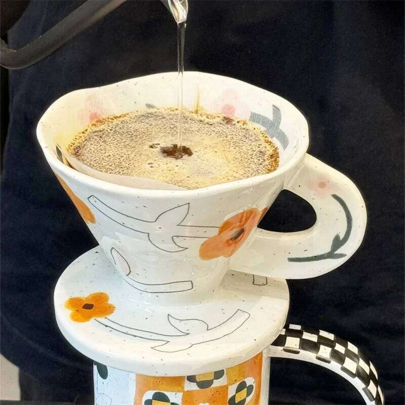 Funnel Ink splash art Cups Hand pinch Irregular Mug Handpainted Ceramic Coffee Breakfast milk Cup Saucer