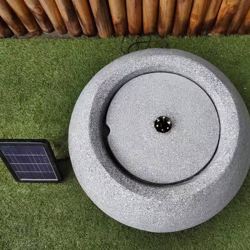 Fountain Spherical Design, Marble Gray, Outdoor Garden Decoration with Solar Water Pump