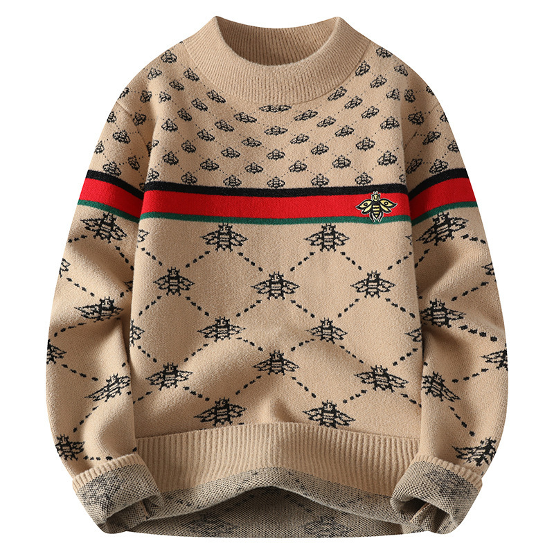 2026Luxury Brand Designer Clothes European Style Autumn Winter New Youth Jacquard Sweater Trendy Men's Comfortable Casual Base Knitwear Non-Pilli