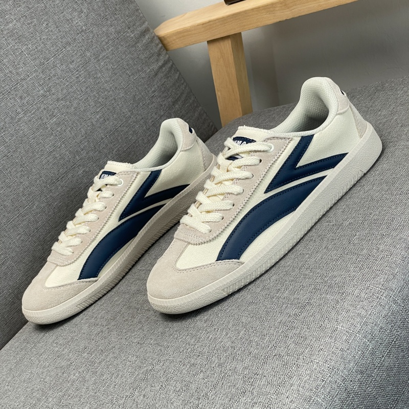 TEMAI 2026 New Arrival Unisex Low-Top Casual Sneakers Beige & Navy Blue Canvas Suede Upper Vintage Style Striped Detail Comfortable Breathable