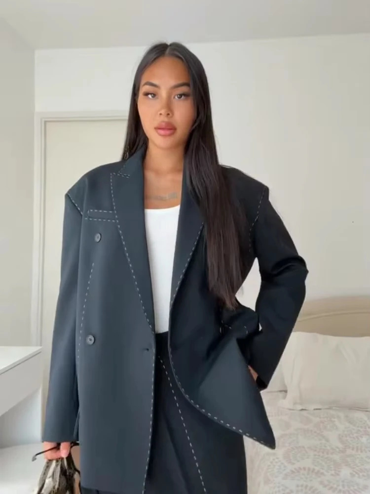 Women Casual Womens Blazer Pant Suits Loose Lapel DoubeBreasted Top Straight Pants Lady Set 2025 Autumn 2 Pieces 260114