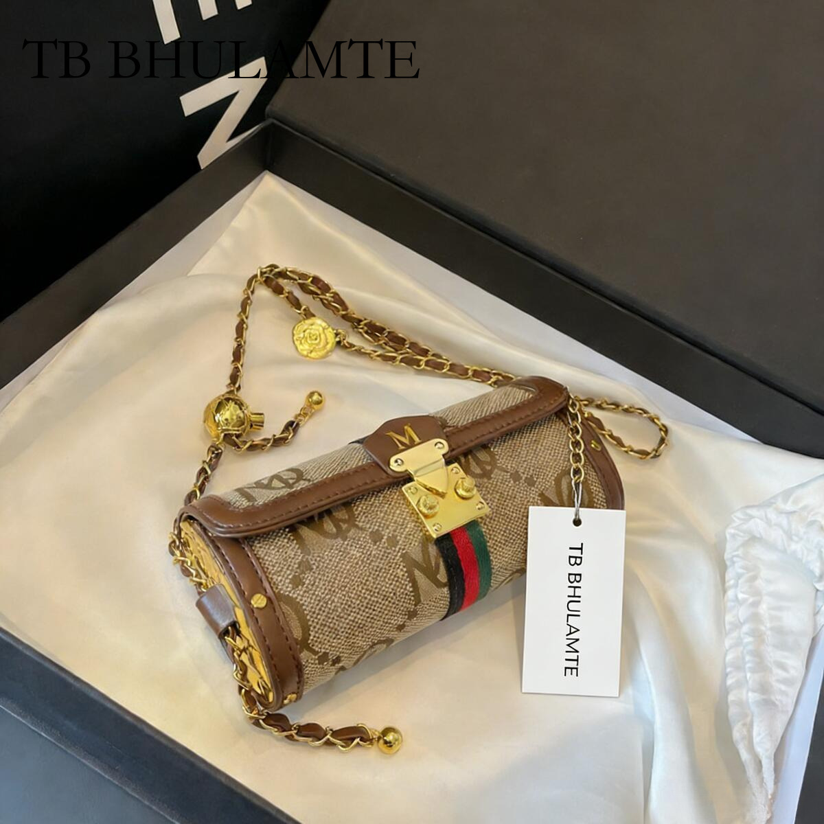 TB BHULAMTE Luxury Brand Designer Bag High-End Stylish Small Bag 2023 New Fashion Versatile Chain Crossbody Bag Niche Texture Shoulder Cylinder Bag