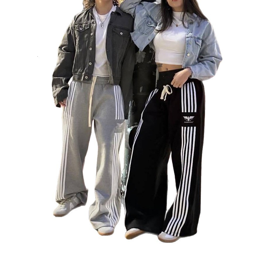 Luxury Brand Designer Clothes European And American New Retro Casual Fashion Straight Loose Sweatpants Wide-Leg Street Striped Long Pants Unisex