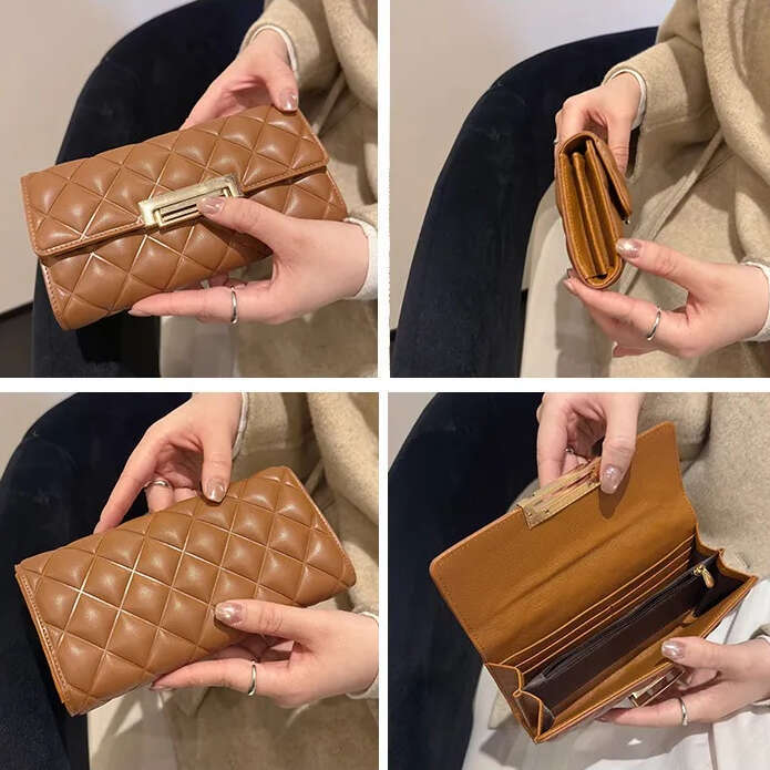 High-Quality Ladies long Luxury Fashion quilted European and American minimalist bifold wallet Multi-functional clutch purse Multi-card holder Designe - view 9