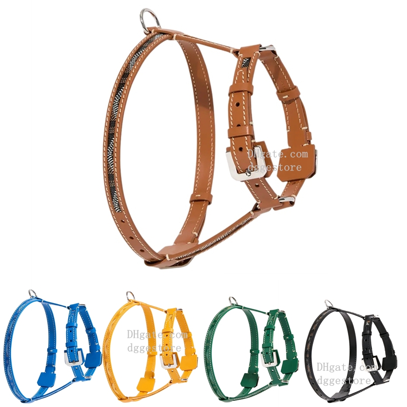 Designer Dog Harness Leash Luxury Style Durable Adjustable Leather Pet Harness with Classic Plaid Pattern for Small Medium Dog Customize Pet Vests Dog Chain B343