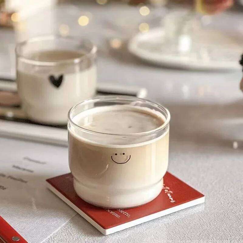 200ml Love/Happy Wall Glass Cup Milk Coffee Heart Cups Heat Resistant Healthy Drink Tea Mugs Transparent Drinkware Mug