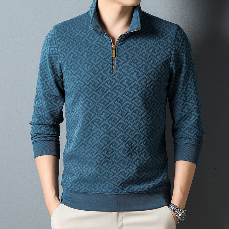 2025 Autumn Designer Clothes Luxury Brand New Men's Long Sleeve Shirt Solid Color Stand Collar Half Zip Loose Thin Casual Men's Base Shirt