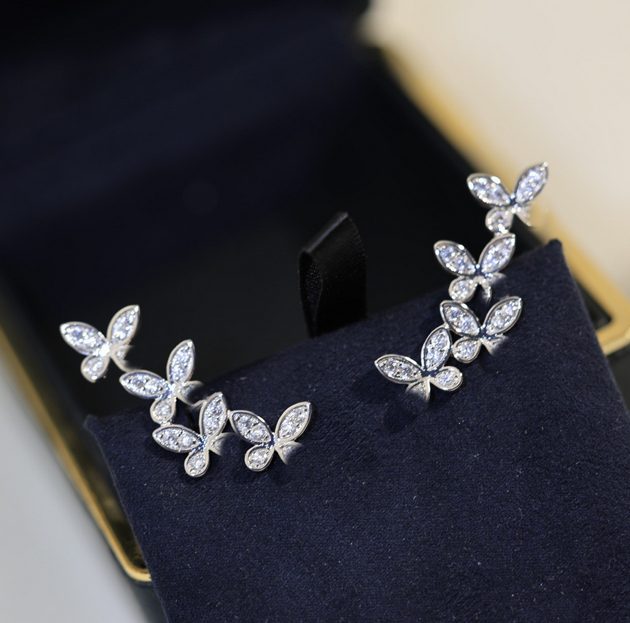 Fashion Designer Silver Plated Earring Ear Stud Luxury Diamond Butterfly Earrings Rhinestone Eardrop Women Party Wedding Top Quality Jewelry Gift