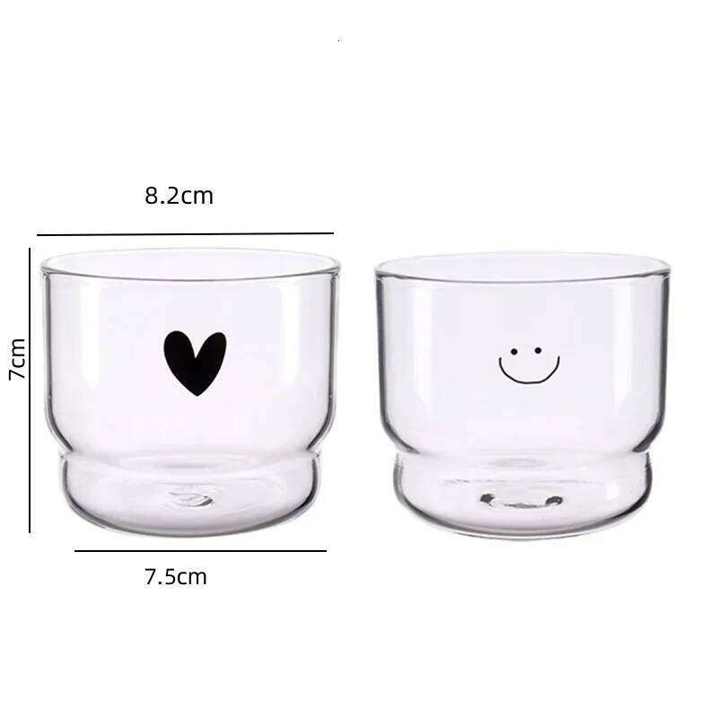 200ml Love/Happy Wall Glass Cup Milk Coffee Heart Cups Heat Resistant Healthy Drink Tea Mugs Transparent Drinkware Mug