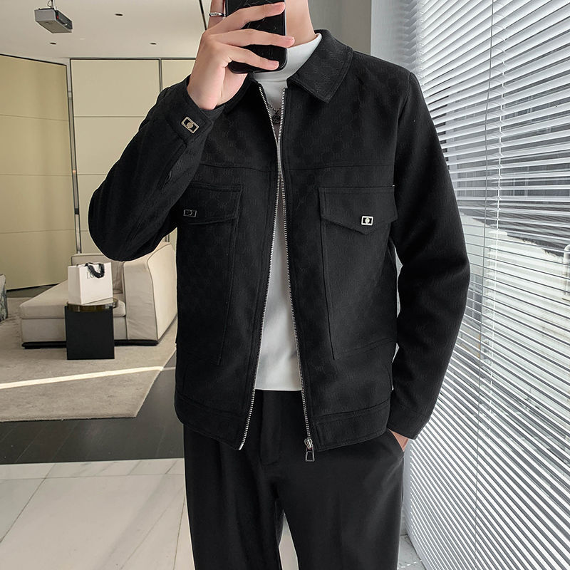 Luxury Brand Designer Clothes 2024 New High-End Jacquard Casual Jacket For Men, Autumn Korean Version, Niche Turn-Down Collar Short Coat, Stylish Top