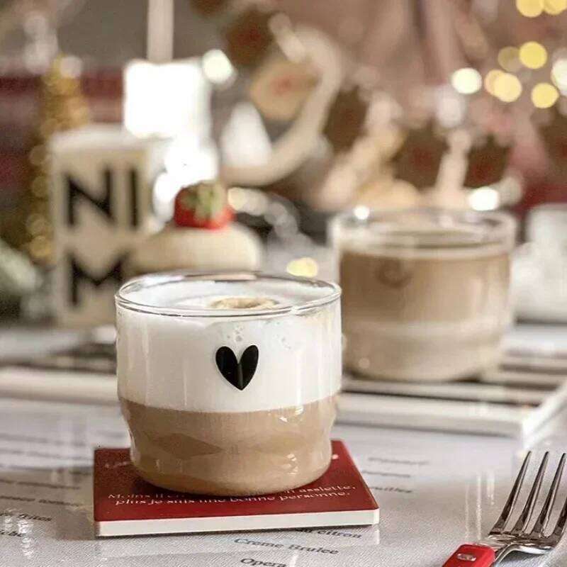 200ml Love/Happy Wall Glass Cup Milk Coffee Heart Cups Heat Resistant Healthy Drink Tea Mugs Transparent Drinkware Mug