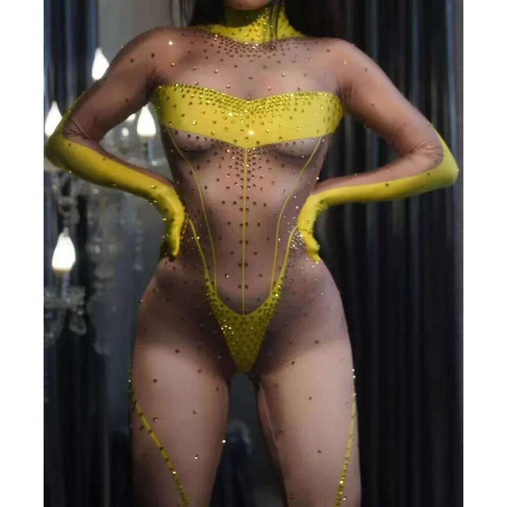 Rhinestones Jumpsuit Women Longsleeve Nightclub Prom Party Outfit Singer Dancerperformance Dance Costume Stage Wear Mdng260115