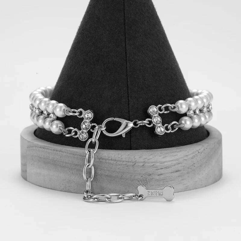 Luxury Puppy Pearl Necklace Rhinestone Collar for Cats Small Dogs Ragdoll Cat Sphynx Necklaces Pet Accessories collier chat 26W0115G14
