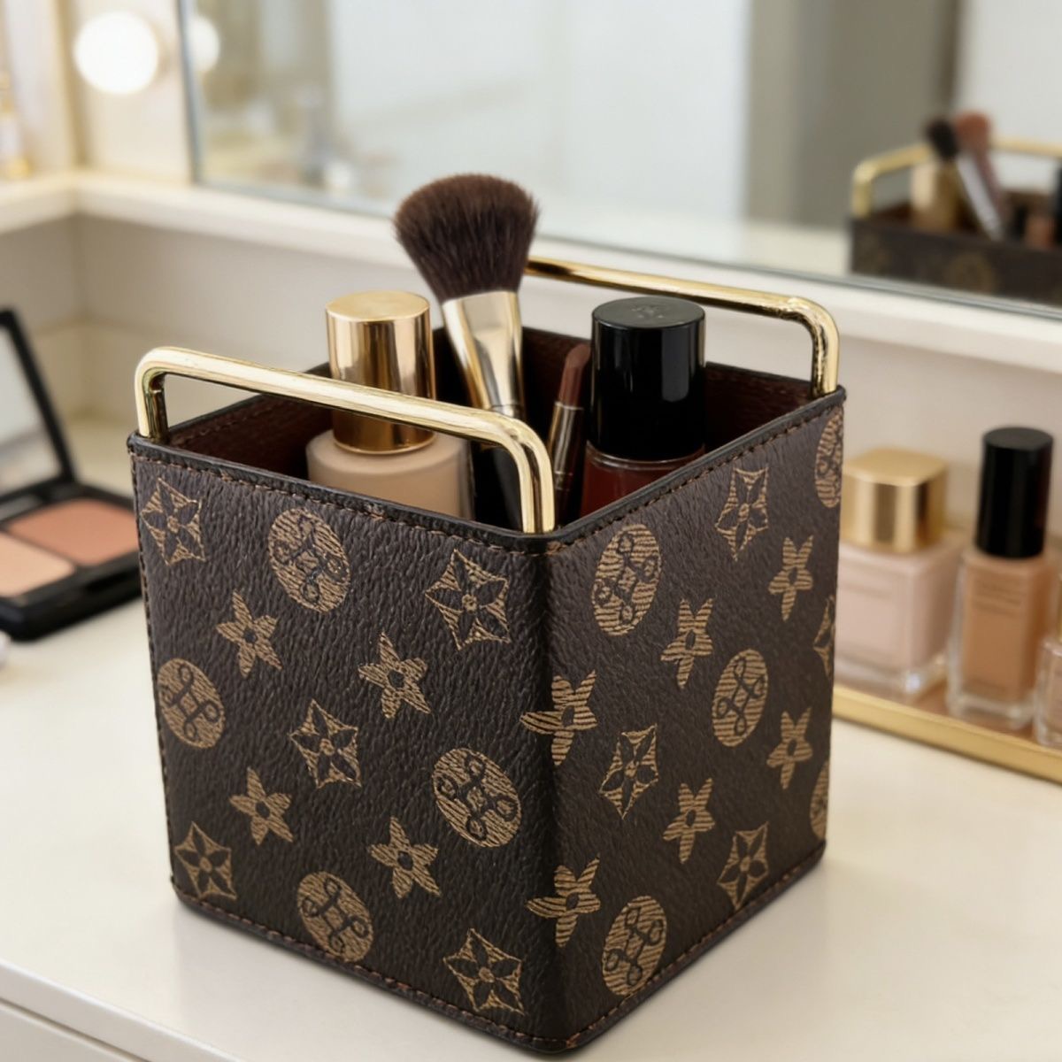 2026 New Retro Leather Pen Holder Creative Grid Pattern Desktop Storage Organizer for Office School Makeup Brush Holder