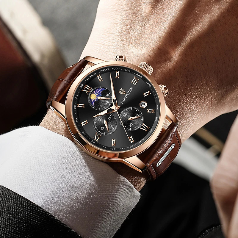 Mens Watches LIGE Top Men Wrist Watch Leather Quartz Watch Sports Waterproof Male Clock Relogio MasculinoBox 260114