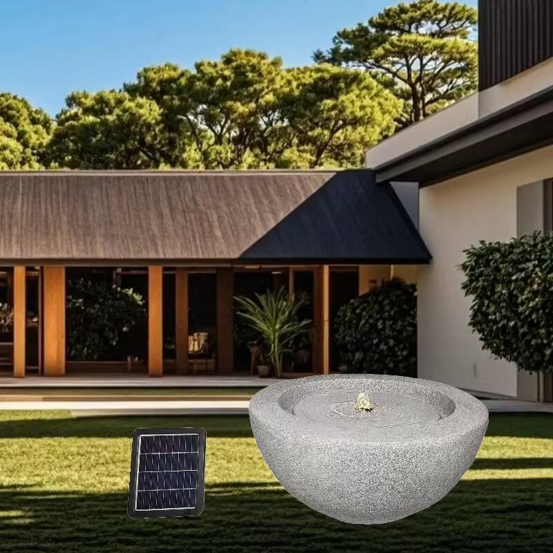 Marble Gray Fiber Stone Fountain with Solar Water Pump for Outdoor Garden Decoration